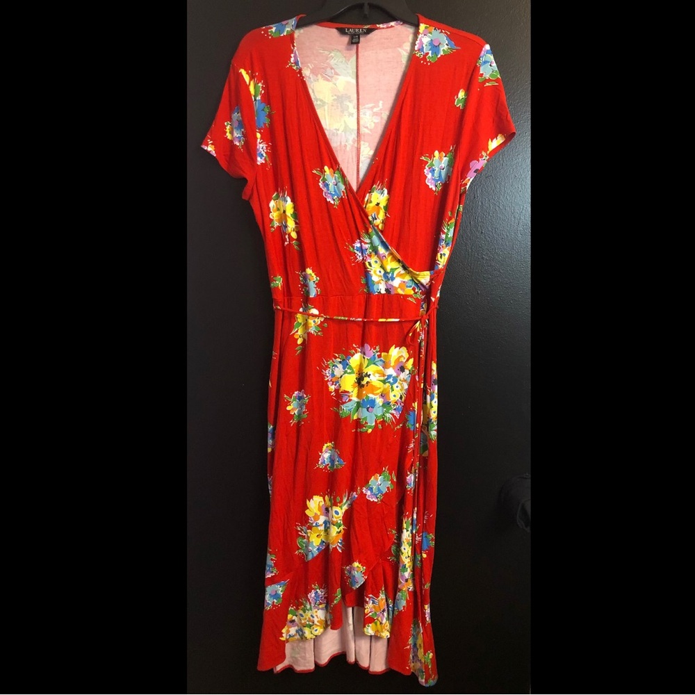 Ralph Lauren Red Tropical Wrap Dress